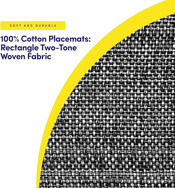 Sweet Home Collection 100% Cotton Placemats for Dining Room Rectangle Two Tone Woven Fabric 13" x 19" Soft Durable Table Mat Set, Set of 6, Black