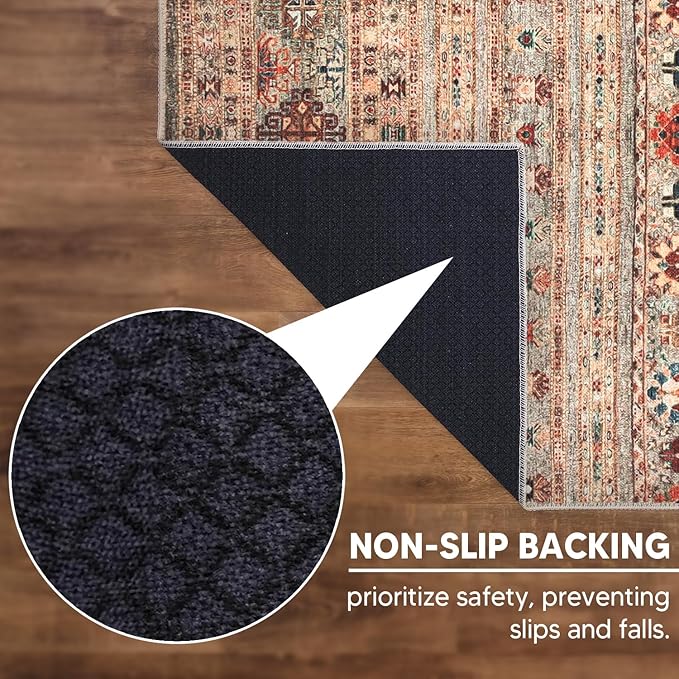 Keen Home Design 5x7 Rug - Machine Washable Area Rug with Non-Slip Backing, Ideal for Living Room, Dining Room, Bedroom - Vintage, Easy Clean, Durable, Low Pile Rug - (5' x 7')