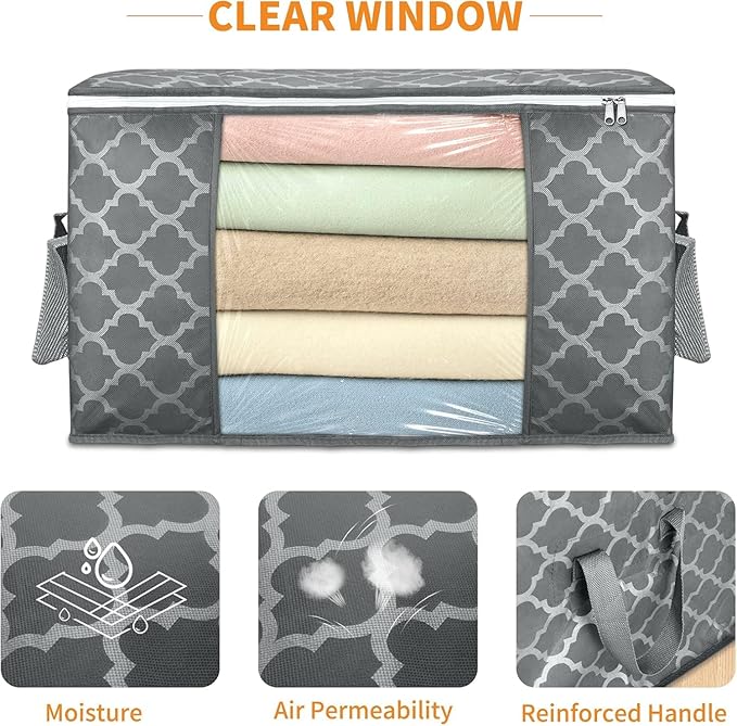 3 Pack Large Storage Bag Clothes Storage Organizer with Durable Handles for Closet Storage, Comforter, Blankets, Bedding and Toys 90 L
