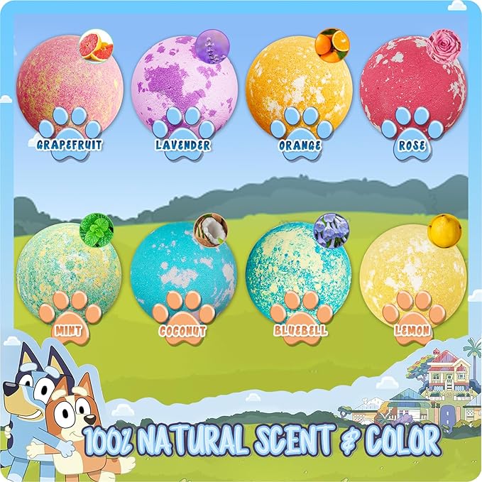 Bath Bombs for Kids: Blue Heeler Puppy Bath Bombs with Surprise Inside, Easter Bath Rich in Natural Essential Oils, Kids BathBombs Gift Set for Dry Skin Moisturize, Gifts for Toddlers (8 Pcs)