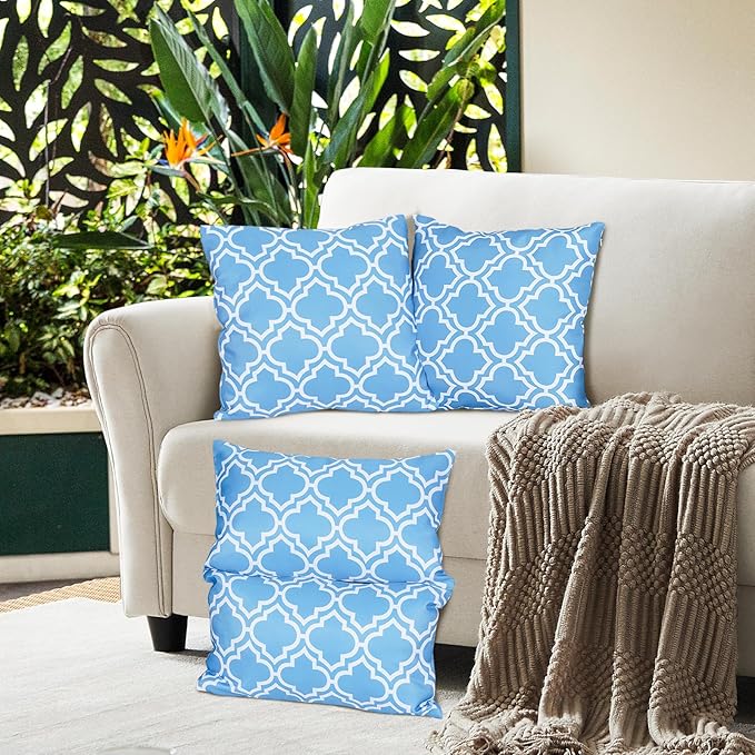 Eternal Beauty Set of 2 Outdoor Decorative Pillow Covers Waterproof Outdoor Pillow Covers for Spring Summer Patio Throw Pillows, 18X18 inches, Light Blue