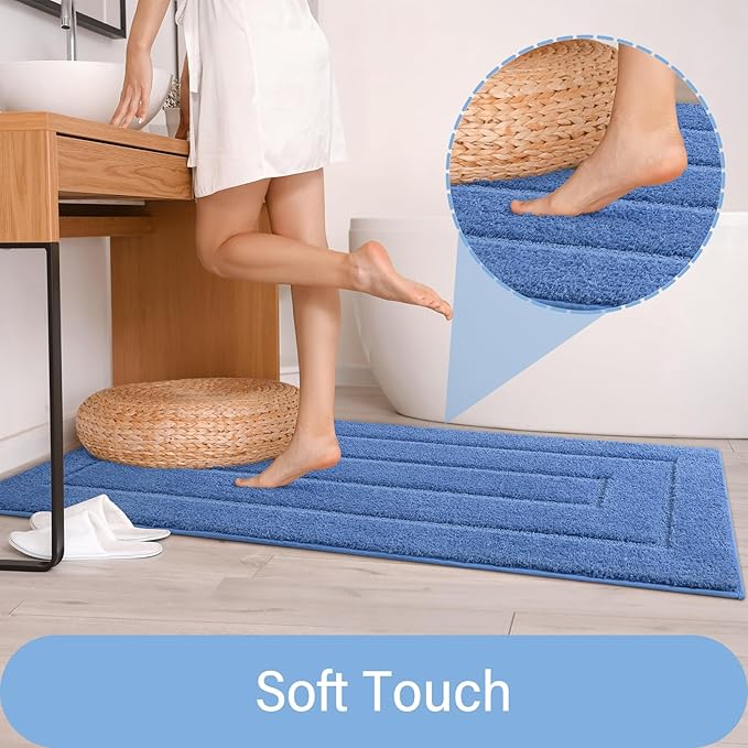 HOMORE Bathroom Runner Rug 24x60 Inch Soft Absorbent Bathroom Rug Runner, Blue Washable Bath Runners Rugs Non Slip Long Bath Rugs for Shower Tub