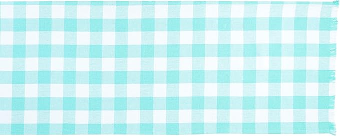 DII Heavyweight Fringed Check Tabletop Collection, Table Runner, 14x72, Aqua
