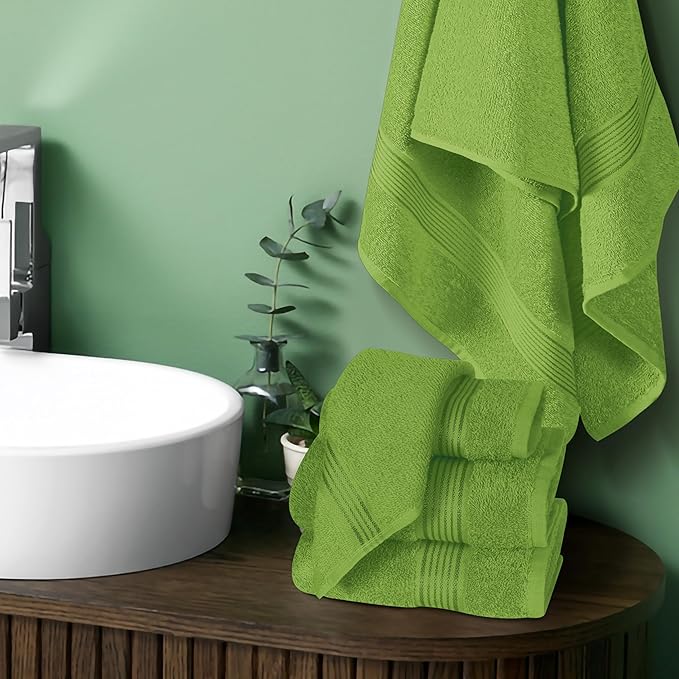 Belizzi Home Ultra Soft 6 Pack Cotton Towel Set, Contains 2 Bath Towels 28x55 inch, 2 Hand Towels 16x24 inch & 2 Wash Coths 12x12 inch, Ideal for Everyday use, Compact & Lightweight - Kiwi Green