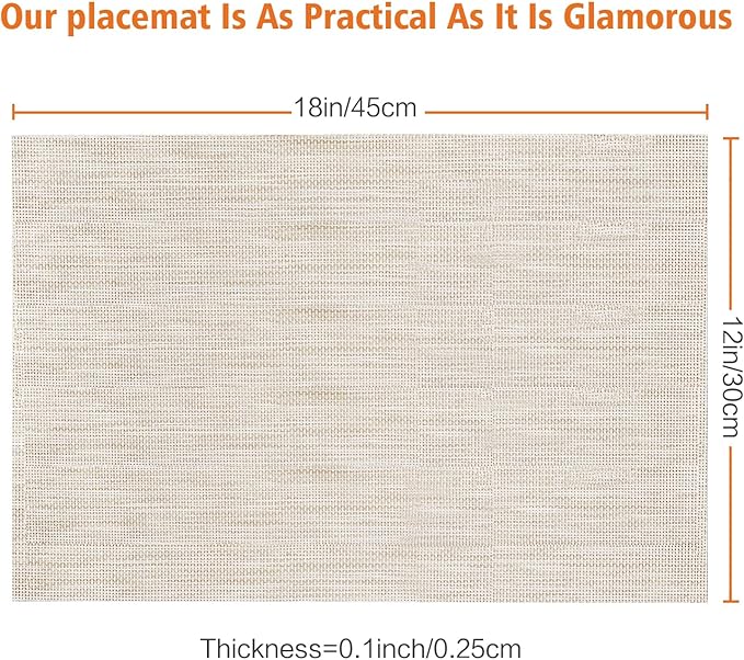 Placemats Set of 4,Washable,Heat and Stain Resistant Indoor/Outdoor Place mats, Vinyl Woven Non Slip Table Mats for Restaurant Table Protection, PVC Table Placemats.(Beige White,4PCS)