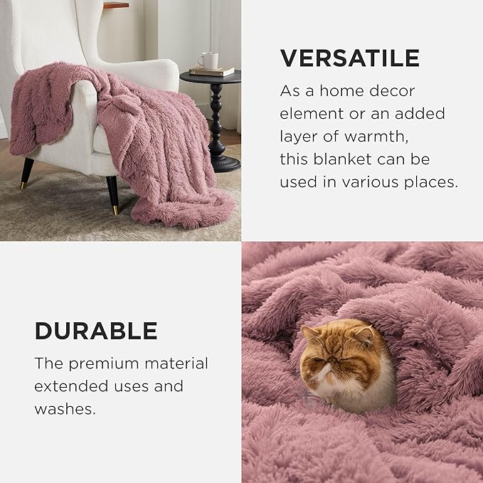 Bedsure Fluffy Dusty Pink Throw Blanket Gifts for Women, Girls, Soft Fleece Cozy Fuzzy Sherpa Plush Warm Minky Thick Faux Fur Throws for Couch, Dark Pink Decor House Blanket Gifts for Her, 50x60