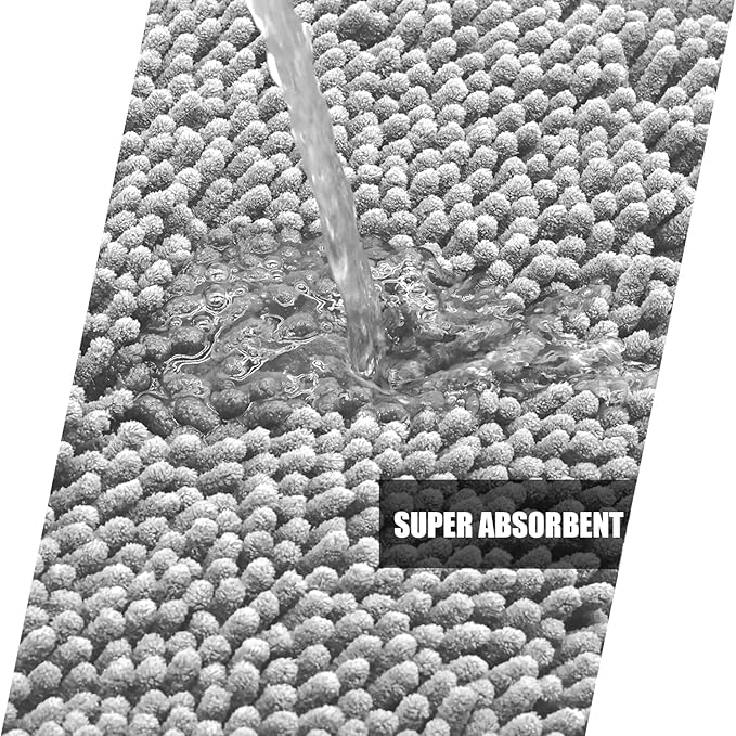 Bathroom Rugs Mat 56x24 Non Slip Chenille Bath Mats Bath Rugs for Bathroom Shower Gray