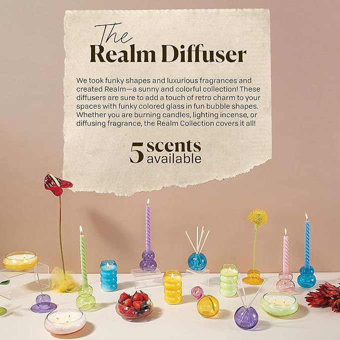 Paddywax Retro Glass Realm Collection Reed Diffuser, 4-Fluid Ounces, Pink - Dusk