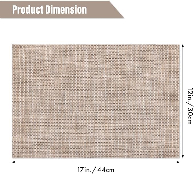 Winknowl Placemats Set of 8 Woven Vinyl Insulation Indoor Place mats for Dining Table, Washable Durable PVC Table Mats (Caramel)