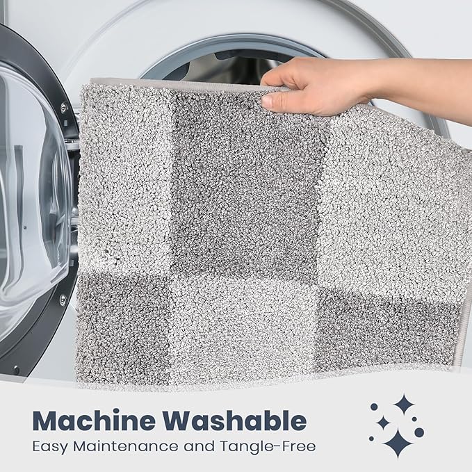 PURRUGS Bathroom Rug Non-Slip Machine Washable 24" x 36", Super Absorbent and Quick-Dry Bath Mat, Extra Soft and Plush Bath Rug for Shower, Bathtub and Sink, Light Grey & Grey