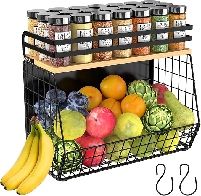 Magnetic Shelf for Fridge with Wood Lid, Fruit Potato & Onion Storage Bins, Magnetic Spice Rack for Refrigerator Pantry Organizer & Storage, Large Container for Refrigerator, Kitchen Counter & Laundry