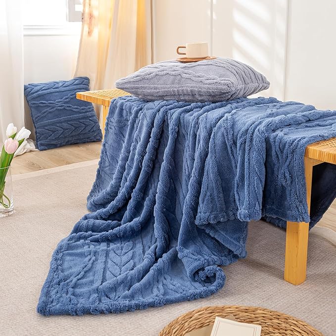 YUSOKI Sherpa Throw Blanket(Without Pillows)-3D Stylish Design Super Soft Cozy Blanket Thick Plush Fluffy Blankets for Teen Girls Women Couch Bed Sofa Chair Men Boys Gift(Washed Blue,50"x65")