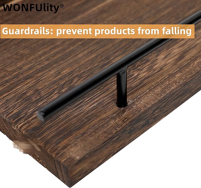WONFUlity Bathroom Shelves, Wall Shelves with Storage Basket, Floating Shelves with Over Toilet Paper Holder, Farmhouse Wood Wall Shelves for Living Room, Bedroom, Kitchen,Wall Décor (4 Walnut)