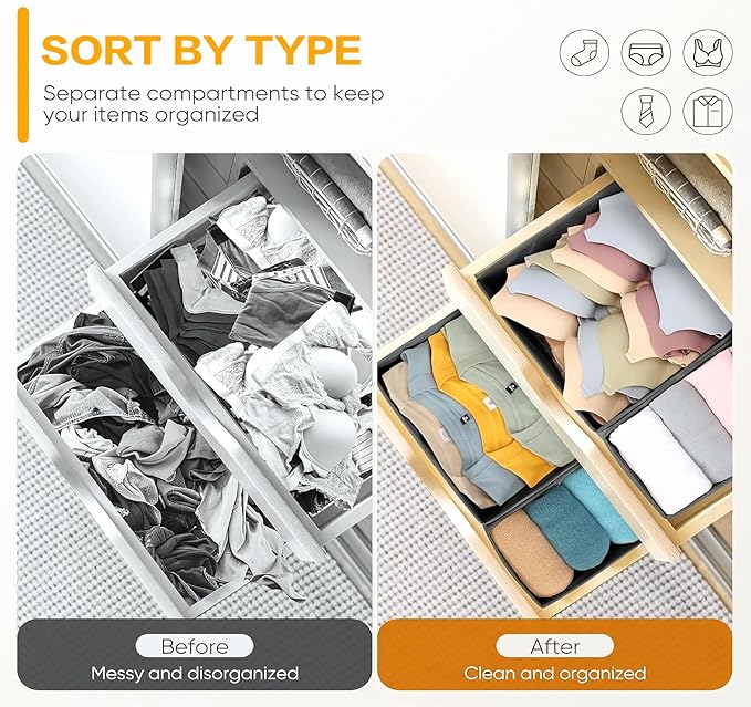 Drawer Organizer Clothes, 8 Pack Underwear Organizer, Foldable Closet Organizers and Storage drawer dividers for clothes, dresses and Socks