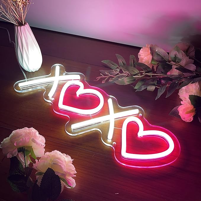 Neon Sign for Wall Decor, 16 x 6.3 Inch Aesthetic Bedroom Custom Neon Sign for Birthday Party Gift Boyfriend Girlfriend Lover Teens Kids Room USB Operated Pink White Led Sign