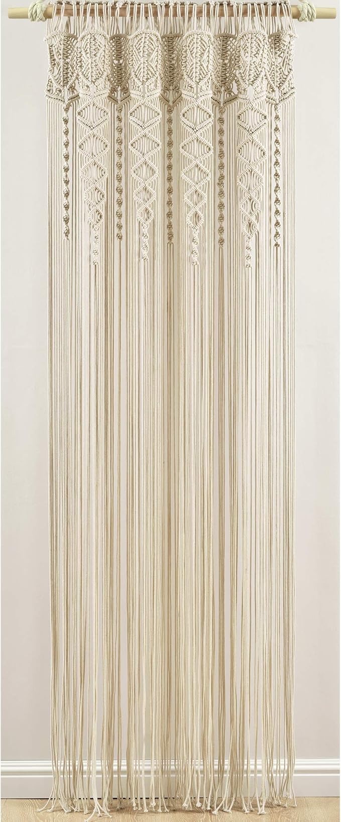 Lush Decor Boho Macrame Textured Cotton Window Curtain Panel, 40" W x 95" L, Neutral Room Divider - Wedding Or Wall Decor