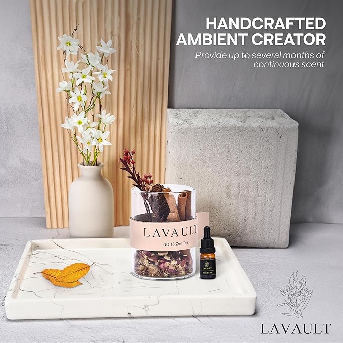 Scented Diffuser - Glass Jar with Dried Herbs and Flower - Reed Diffuser Set - Long-Lasting Fragrance and Relaxing - Bathroom Fragrance Diffuser - Zen Tea Scent