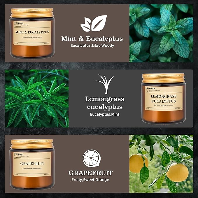 9 Pack Soy Candles for Home Scented |(Mint & Eucalyptus/Lemongrass/Grapefruit ) Long-Lasting 270 Hours, Natural Scented Candles Gift for Women & Men, Birthday, Mother’s Day, Christmas, Thanksgiving