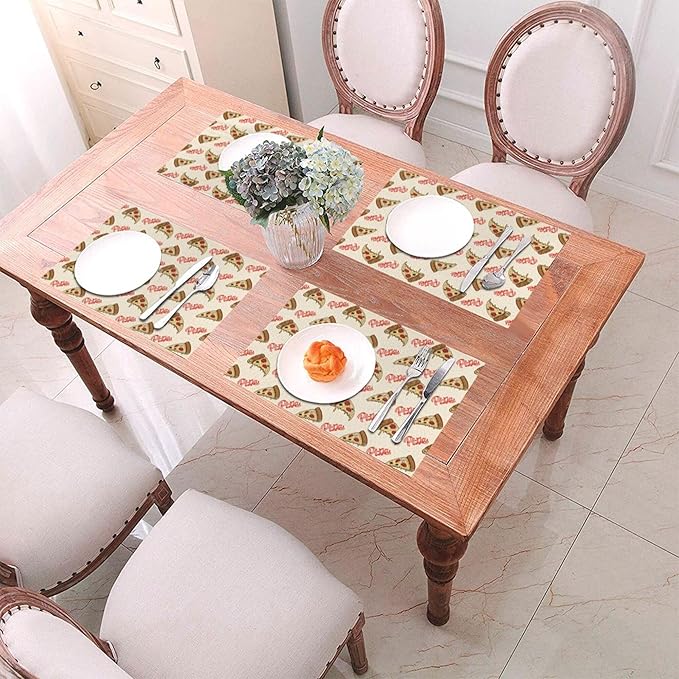 Cute Pizza Food Placemats Set of 4, Washable Decorative Table Mats for Kitchen Holiday Party Farmhouse Home Decor Funny Place Mats 12"x18"