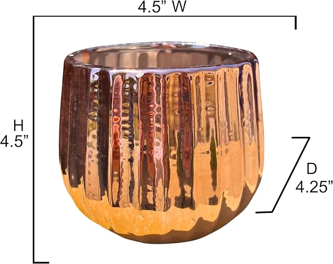 Admired By Nature 4" Ceramic Flower Planter, Ceramic Pot Planter, Indoor Ceramic Bowl, Houseplant Ceramic Pot, Decorative Planter for Indoor Plant Succulent Plant Home Décor, Lightweight, Rose Gold