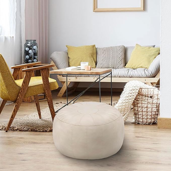 Thgonwid Unstuffed Moroccan Ottoman Pouf Cover, Ottoman Footstool Storage Solution, Bean Bag Chair, Foot Rest, Ivory White