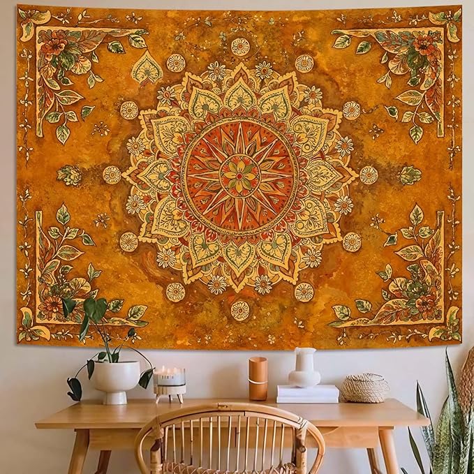 Lunerfex Floral Mandala Tapestry Boho Tapestry for Bedroom Brown Tapestries Wall Hanging Living Room Wall Art and Home Decor 60x80