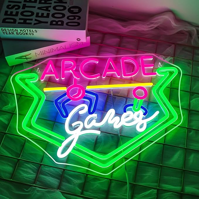 NEONLOVE Arcade Game Neon Sign for Wall Decor - Green LED Light for Game Room, Business - Acrylic, Dimmable, Theme Light Up Sign