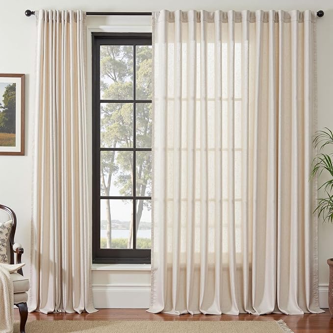 jinchan Extra Long Linen Blend Curtains 108 inch Length 1 Panel Extra Long for Sliding Door, Light Filtering 100 inch Extra Wide Drape with Rod Pocket Back Tab(100W x 108L, Ecru)