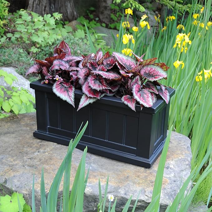 Mayne Cape Cod Rectangle Planter - Black - 24in L x 11in W x 11in D - Polyethylene - Built-in Water Reservoir (4839-B)