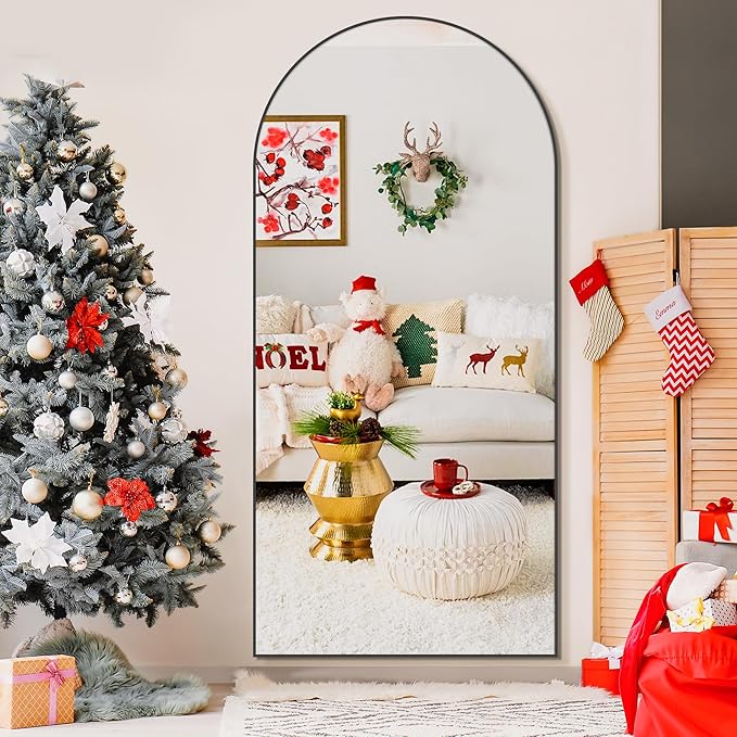 Arched Full Length Mirror, Black Standing Mirror, 75"x35" Full Body Mirror with Standing, Free Standing, Leaning Against Wall or Wall-Mounted, Large Floor Mirror for Bedroom Living Room Dressing Room
