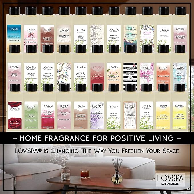 LOVSPA Tahitian Vanilla Reed Diffuser Set - Soothe by LOVSPA - Vanilla, Amber & Tonka Bean Fragrance Oil - Soothing Kitchen, Bedroom or Bath Scent