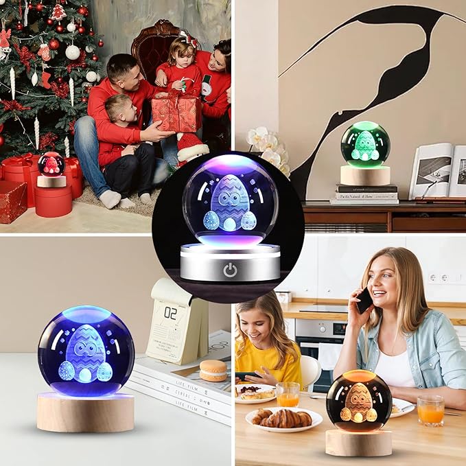Easter Decorations Eggs 3D Crystal Ball Light-Up Easter, Easter Gifts for Kids, Daughters, Sons, Moms, Birthday Gifts for Women Party Home Garden Decor