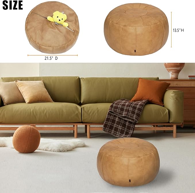 Thgonwid Unstuffed Moroccan Ottoman Pouf Cover, Ottoman Footstool Storage Solution, Bean Bag Chair, Foot Rest, Camel