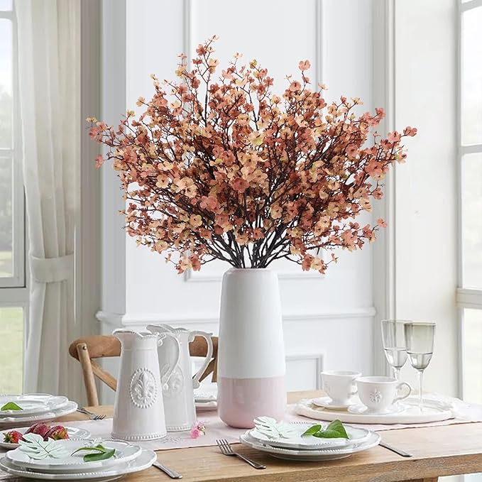 AILANDA 12PCS Babys Breath Artificial Flowers Fall Faux Gypsophila Bouquet Real Touch European Fake Silk Flowers Arrangements for Wedding Table Centerpiece Festival Vase Fall Decor (Dusty Pink+Khaki)