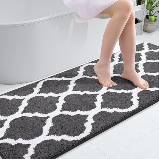 OLANLY Bathroom Rugs 71x24, Soft and Absorbent Microfiber Bath Rugs, Non-Slip Shaggy Shower Carpet, Machine Wash Dry, Bath Mats for Bathroom Floor, Tub and Shower, Dark Grey