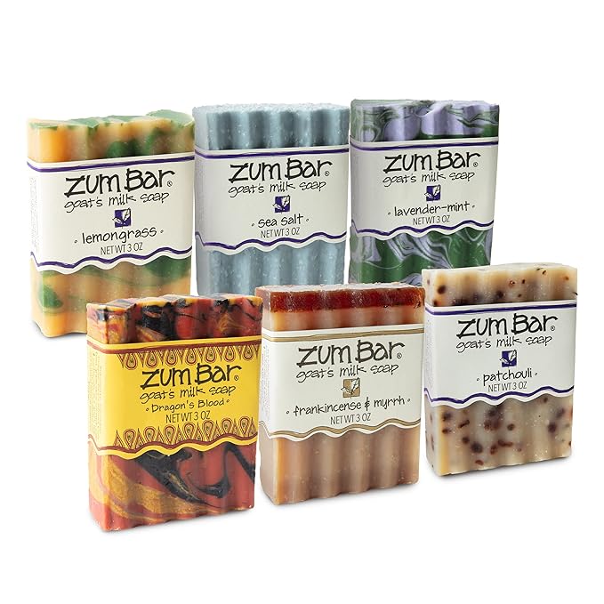 Zum Bar Goat's Milk Soap - Lemongrass, Dragon's Blood, Frankincense & Myrrh, Sea Salt, Lavender-Mint, Patchouli - 3 oz (6 Pack)