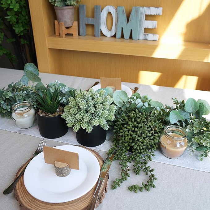 Winlyn Set of 3 Small Artificial Potted Succulent Plants Faux Aloe Hops String of Pearls Succulents in Black Cylinder Pots for Gift Home Office Bathroom Indoor Outdoor Table Shelf Windowsill Décor