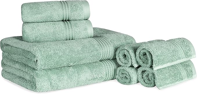 Superior Egyptian Cotton 8-Piece Towel Set, Assorted Towels for Home Bathroom, Guest Bath Decor Essentials, Includes 2 Bath, 4 Hand, 2 Face Towels/Washcloths, Quick Dry, Absorbent, Sage
