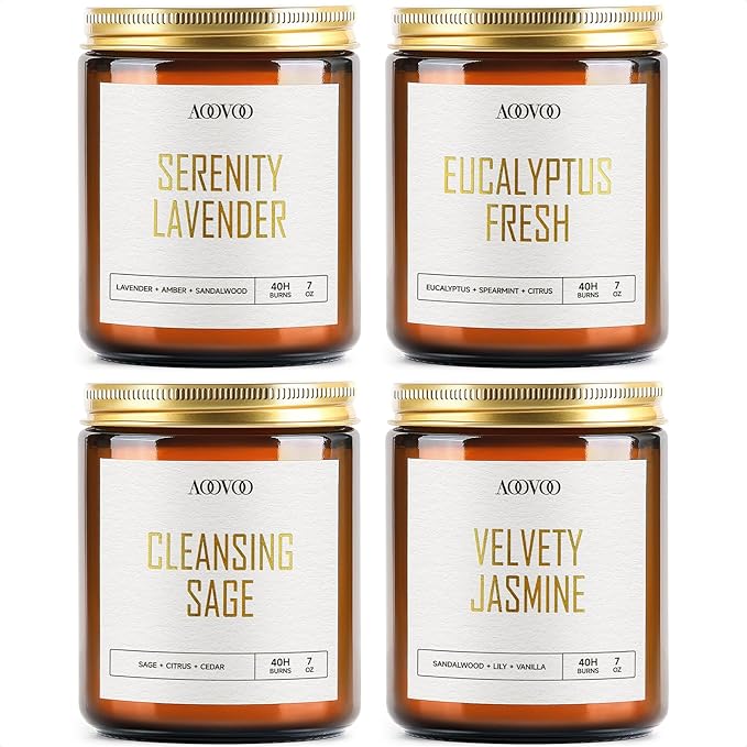 AOOVOO Candle Set - 4PC Scented Candles, 28 oz Soy Candles, Soy Candle for Home Scented, Lavender/Jasmine/Eucalyptus/Sage