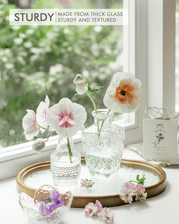 Glass Bud Vase Set of 32 - Clear Bud Vases in Bulk, Small Vases for Flowers, Cute Vases for Centerpieces, Mini Vintage Vase for Rustic Wedding Decorations, Home Table Flower Decor