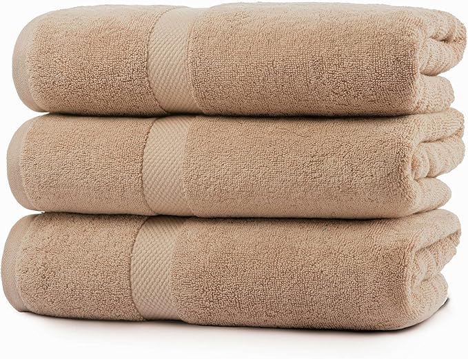 Luxury Bath Towels, 700 GSM Premium Beige Bath Towels, Quick Dry Beige Towels Bathroom, Soft Bath Towels Body Towels Beige Towel Set for Bathroom 27x54 Inches, Beige Towels Set of 3