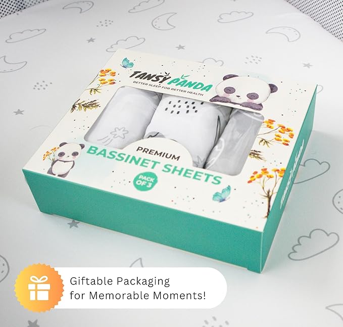 TansyPanda Bassinet Sheets for Angelbliss, Koolerthings, and Koola Baby Bassinet Bedside Sleeper, 3 Pack, 33x20 inch, Ultra Soft, Breathable, Snug Fit, Unisex Boys Girls, Gray White (Woodland Rainbow)