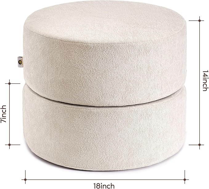 Pouf Ottoman Foot Rest Stool, Double Layer Round Modern Foam Filled Foot Stool for Couch, Living Room, Bedroom (Apricot)