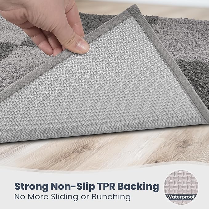PURRUGS Bathroom Rug Non-Slip Machine Washable 24" x 36", Super Absorbent and Quick-Dry Bath Mat, Extra Soft and Plush Bath Rug for Shower, Bathtub and Sink, Grey & Dark Grey