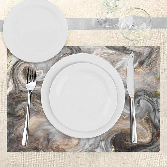 Ambesonne Marble Print Place Mats Set of 4, Retro Style Paintbrush Colors in Marbling Texture Watercolor Art, Washable Fabric Placemats for Dining Table, Standard Size, Sand Brown