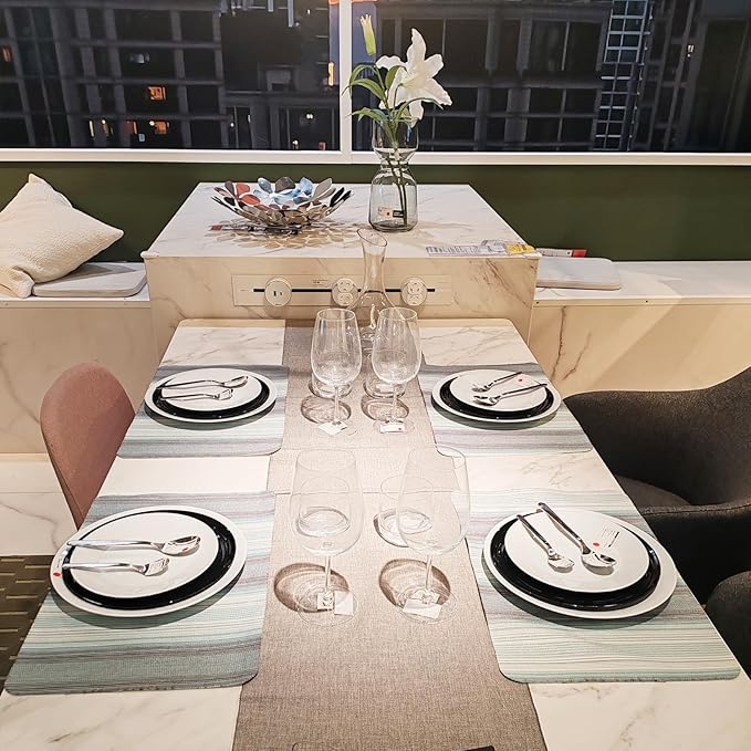 Green Stripes Table Cloth Set - Placemats Set of 4 & 6, Washable Textile Mats 12"x18"