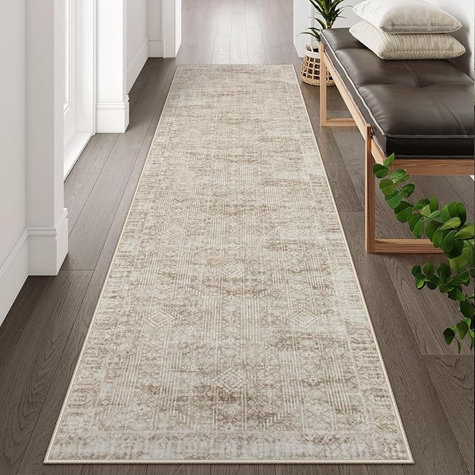 Lahome Morden Beige Kitchen Runner Rugs Non-Skid, Washable Hallway Runner Rug 10 ft, Farmhouse Soft Stain Resistant Carpet Runner for Bathroom Long Hall Office Home