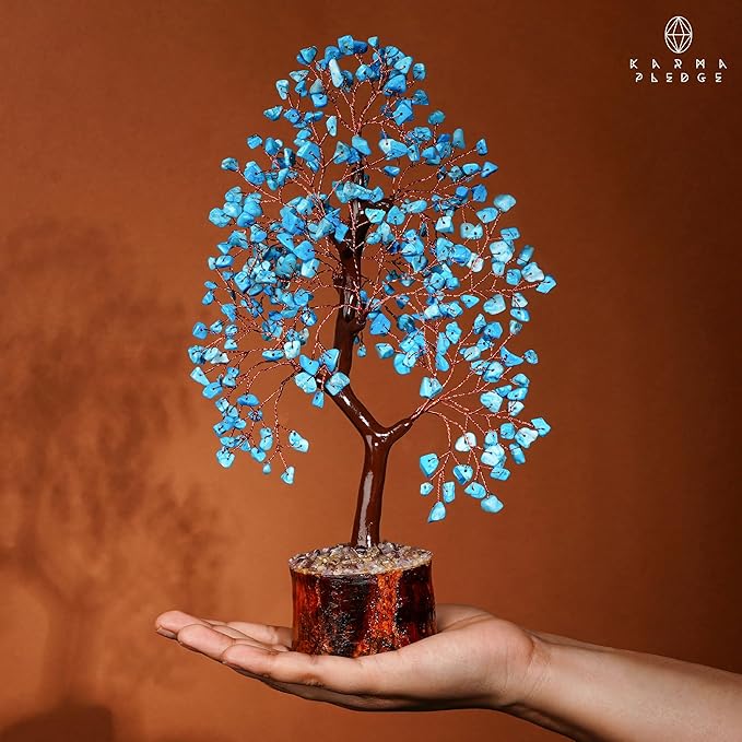 Crystal Tree of Life Turquoise Healing Crystal Trees for Home & Office Decoration, Handmade Crystal Money Bonsai Trees for Positive Energy, Good Luck, Christmas Decor, Birthday Gifts for Women, Mom