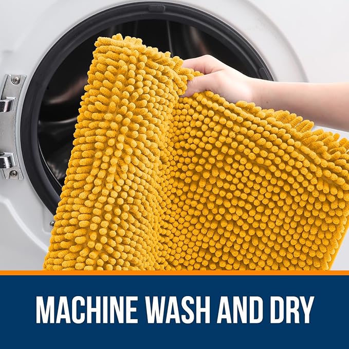 OLANLY Bathroom Rugs 44x24, Extra Soft Absorbent Chenille Bath Rugs, Rubber Backing Quick Dry, Machine Washable Bath Mats for Bathroom Floor, Tub and Shower, Home Decor Accessories, Golden Yellow