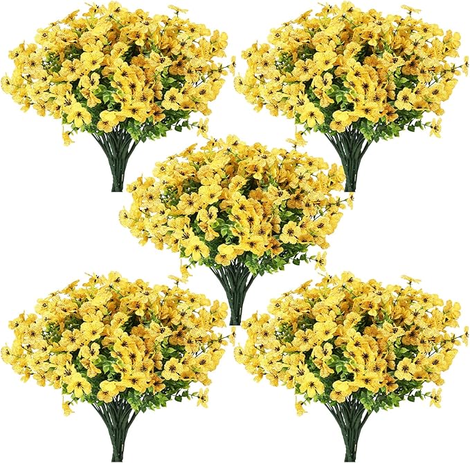 Artificial Flowers for Outdoors, 12 Bundles Artificial Plants & Flowers Outdoor, UV Resistant Faux Flowers Silk Fake Flower for Outside Porch Pot Window Garden Planter Decoration(Yellow)